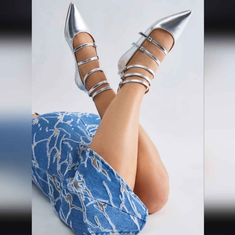 9 [Lane Bryant] Pewter Strappy Flats